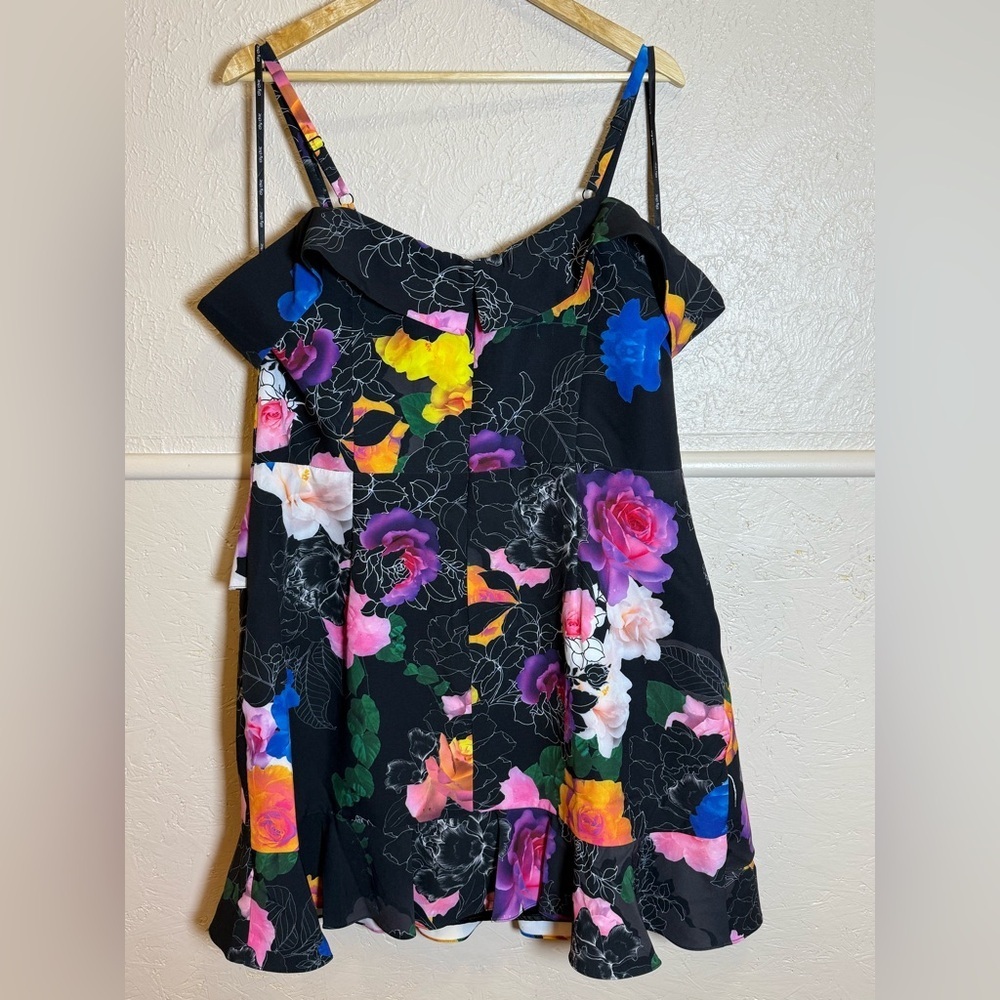 City Chic Black Floral Off-Shoulder with Straps Dress Mini Dress Plus 18 NWT - Picture 10 of 13